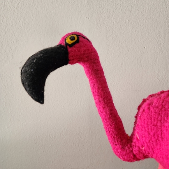 Handmade Stuffed Natural Pink Wool Flamingo - Picture 5 of 8